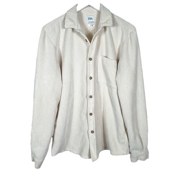 Zara Micro Cord Jacket Sz Small Ecru Ivory Fall Layering Neutral Relaxed Fit - Picture 1 of 8